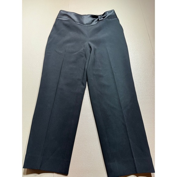 St. John Pants - St. John Black Satin Waistband Wide Leg Dress Pants Side Zip Womens Size 6